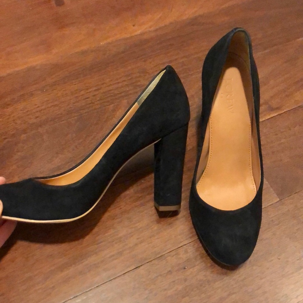 J Crew Stacked Chunky Heel Suede Pumps